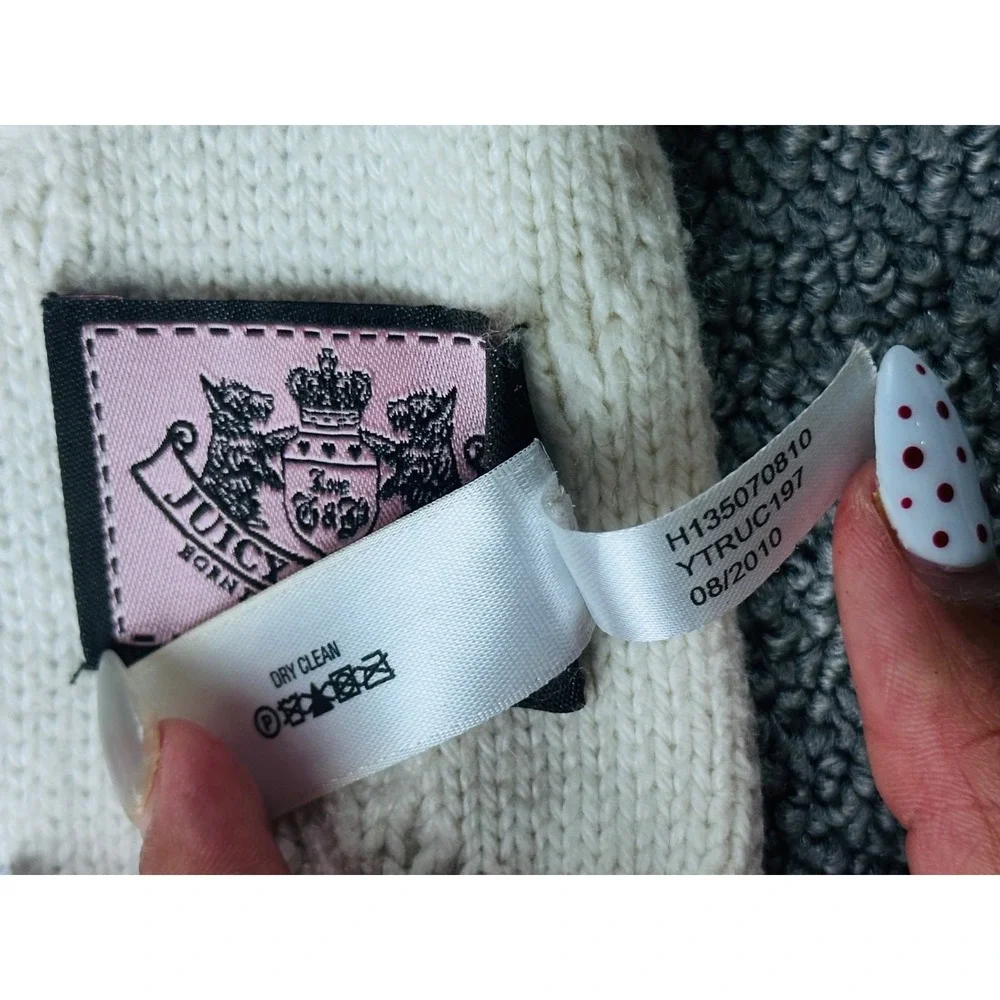 Juicy Couture Scarf Women White Diamond Bobble Knit Cashmere Angora Wool Blend‎